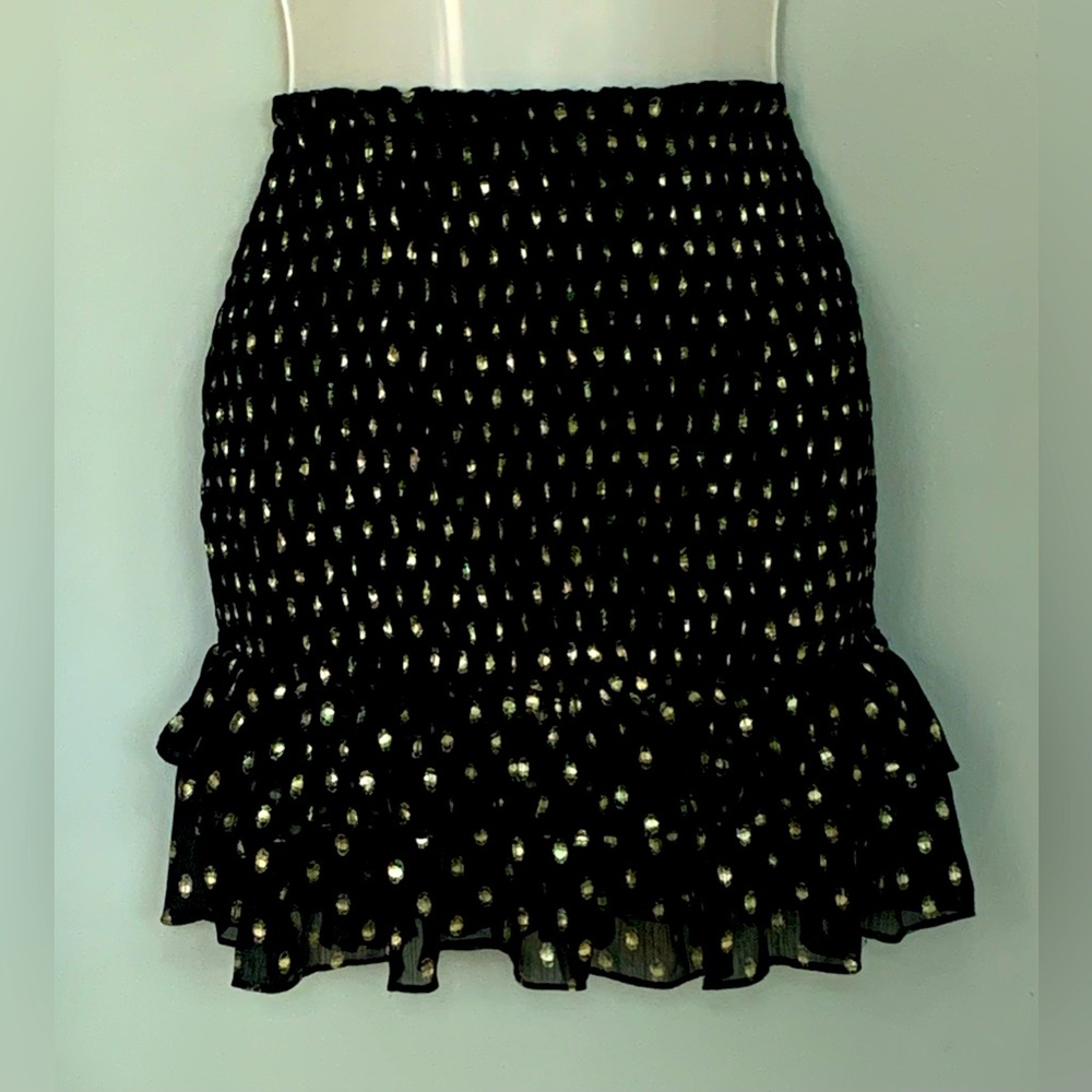 Re:named Black with Metallic Gold L Smocked Ruffle Tiered Mini Skirt - Tube Top